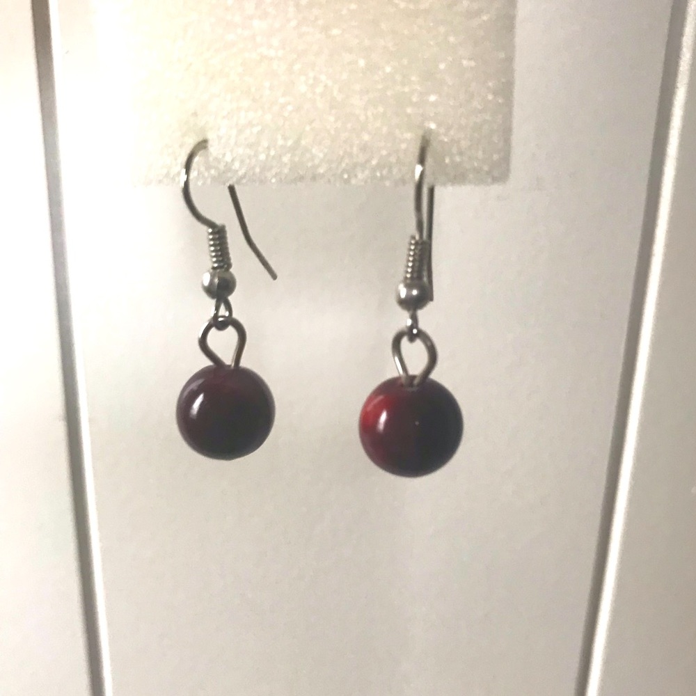 Blood red small dangling earrings